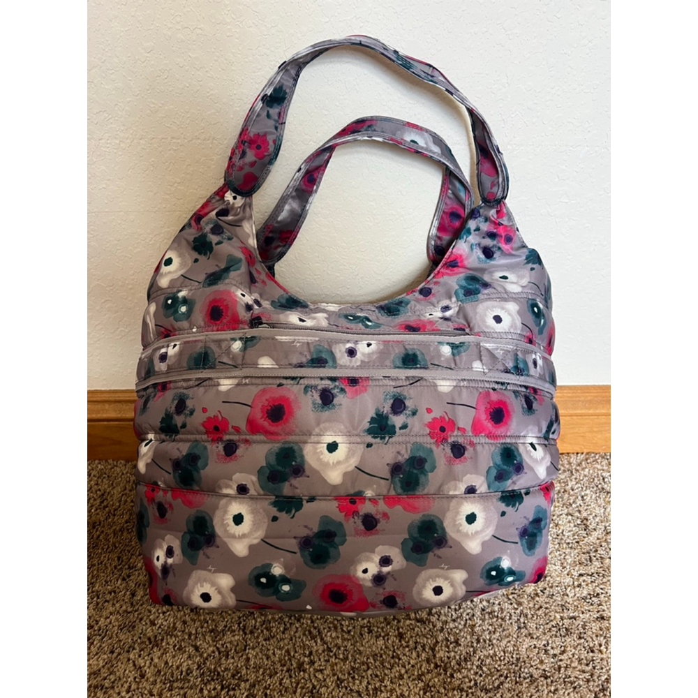 Women's Lug One Size Grey Pink Floral Puffer Hobo Bag